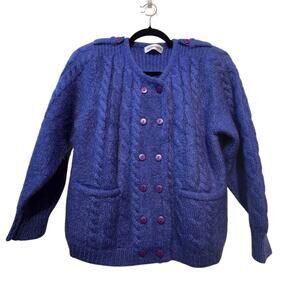 Vtg Y2K‎ Lei Condotti Cable Knit Sweater Cardigan M Dbl Breasted Pockets Luxury